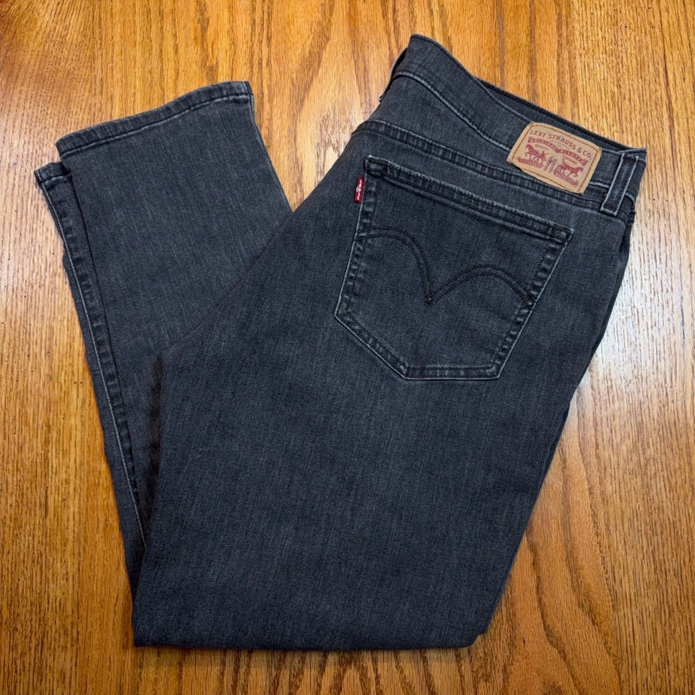 Levis Boyfriend Jeans Womens 33 (36X25) Black Stretch Relaxed Straight Leg Denim